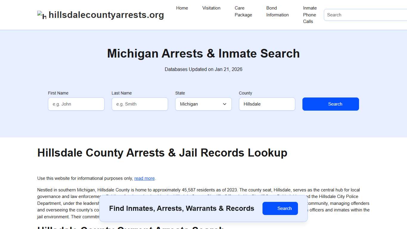 Hillsdale County, MI Arrests, Warrants, Police Records Search
