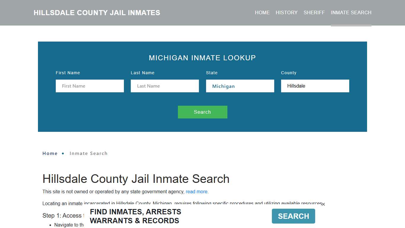 Hillsdale County, MI Detainee Lookup